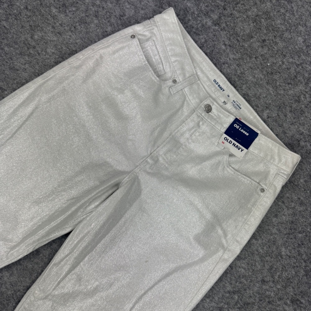 Old Navy OG Loose High‎ Rise Silver Shine Metallic Jeans 10 Festival Party
